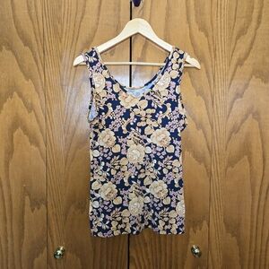 Honey and Lace Navy and Beige Floral Tank Top